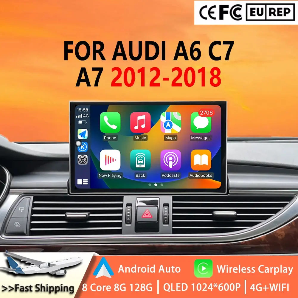 Android 15 reprodutor multimídia de carro para audi a6 c7 a7 2012 ~ 2018 tela sensível ao toque carplay música estéreo navegação gps 8 + 128gb rádio automático
