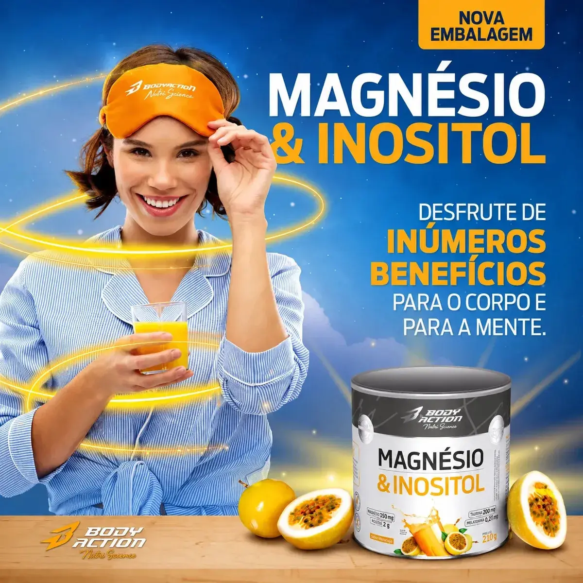 Mineral/Vitamina Bodyaction Nutri Science Magnésio E Inositol Taurina Melatonina 210g em pó sabor Maracujá x 210g thumbnail 2