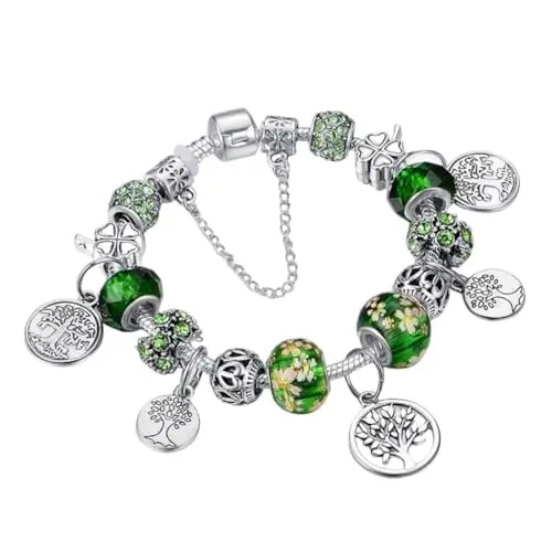 Pulseira Feminina "Equilibrium Life" Aço Inoxidável e Prata Tibetana 20cm 12 Berloques 5 Pingentes Árvore da Vida – Estilo & Proteção – Acompanha Bolsa de Veludo