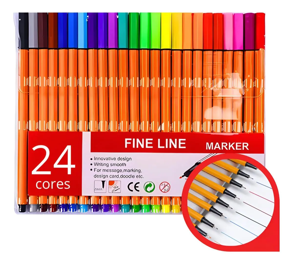Kit Canetas Fine Line 0.4 mm 24 Cores Ponta Fina e Corpo Colorido - 1