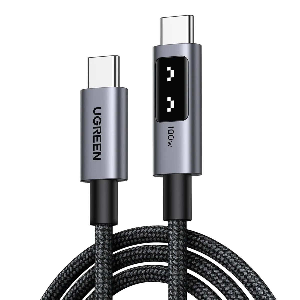 UGREEN Uno Cabo USB-C para USB-C Turbo 100W 1M com Tela | Tipo C PD 3.0 Nylon Trançado, Compatível com iPhone 15/16/17, M4 MacBook Pro/Air, iPad 2024, Galaxy S25/S24 Ultra e Mais - 1