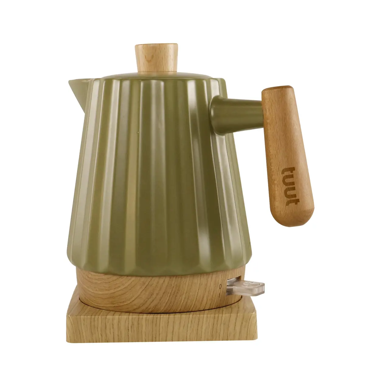 Tuut Chaleira Elétrica de Porcelana Elegance 1,2L, Detalhes em Madeira, Verde, 220v