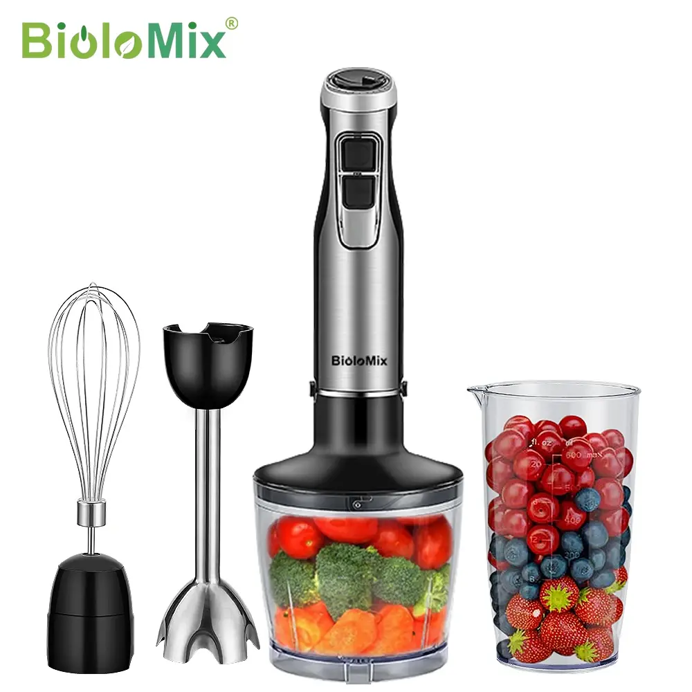 BioloMix-Liquidificador de Imersão de Alta Potência, Inclui Chopper e Smoothie Cup Lâminas de Gelo de Aço Inoxidável, 4 em 1, 1200W