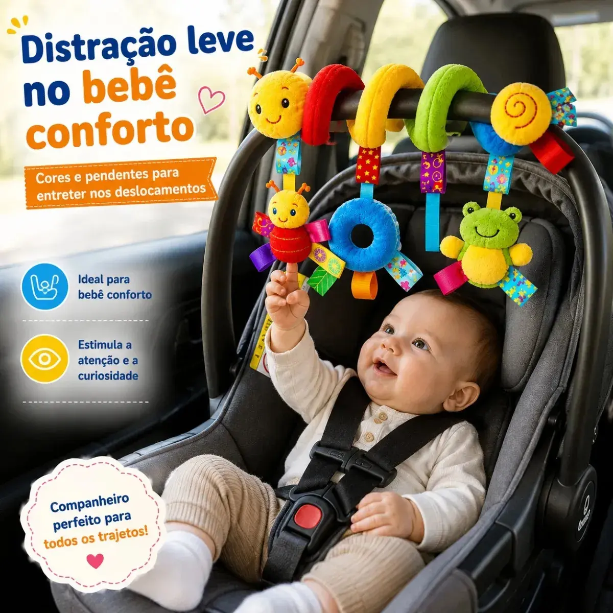 Centopéia Espiral Bichinho Pelúcia Brinquedo Carrinho Berço Bebê Conforto com Chocalho de Pendurar Sensorial thumbnail 2