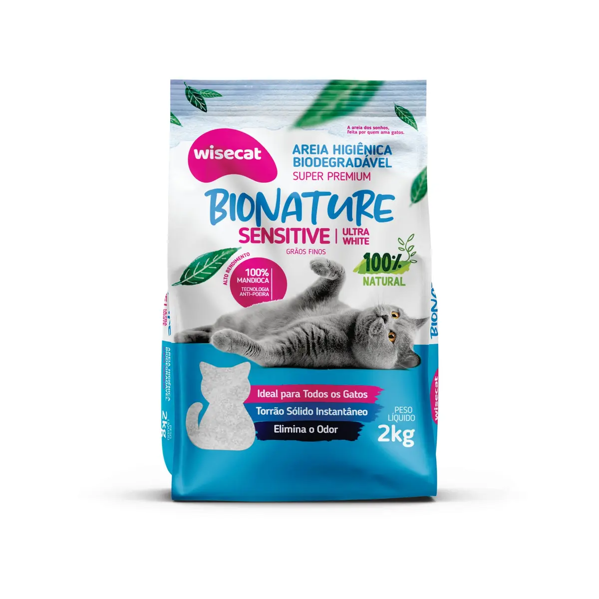 Bionature Sensitive Areia Higiênica para Gatos Biodegradável Wisecat 2kg