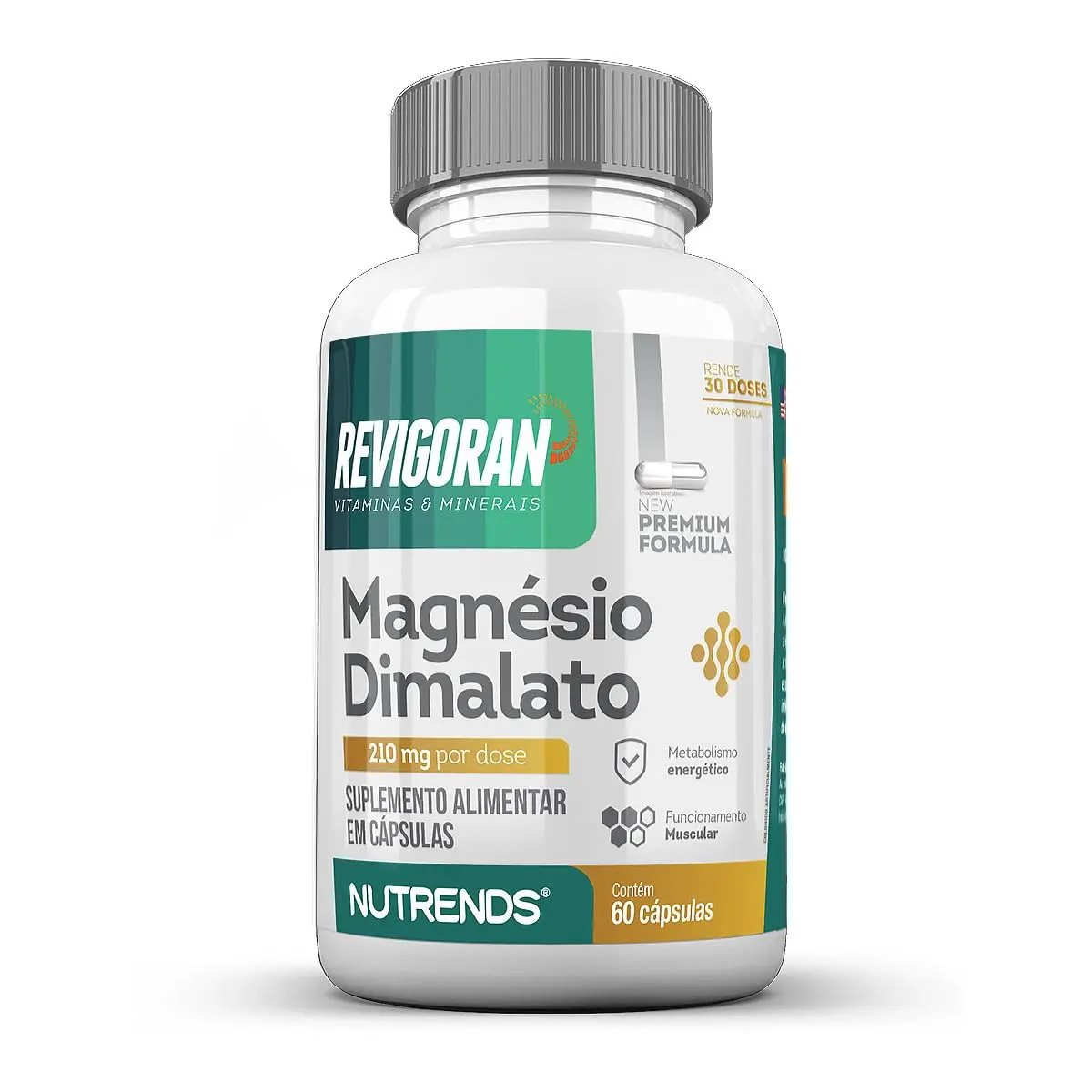 Revigoran Magnésio Dimalato 60 Cápsulas, 210mg de Magnésio, Nutrends