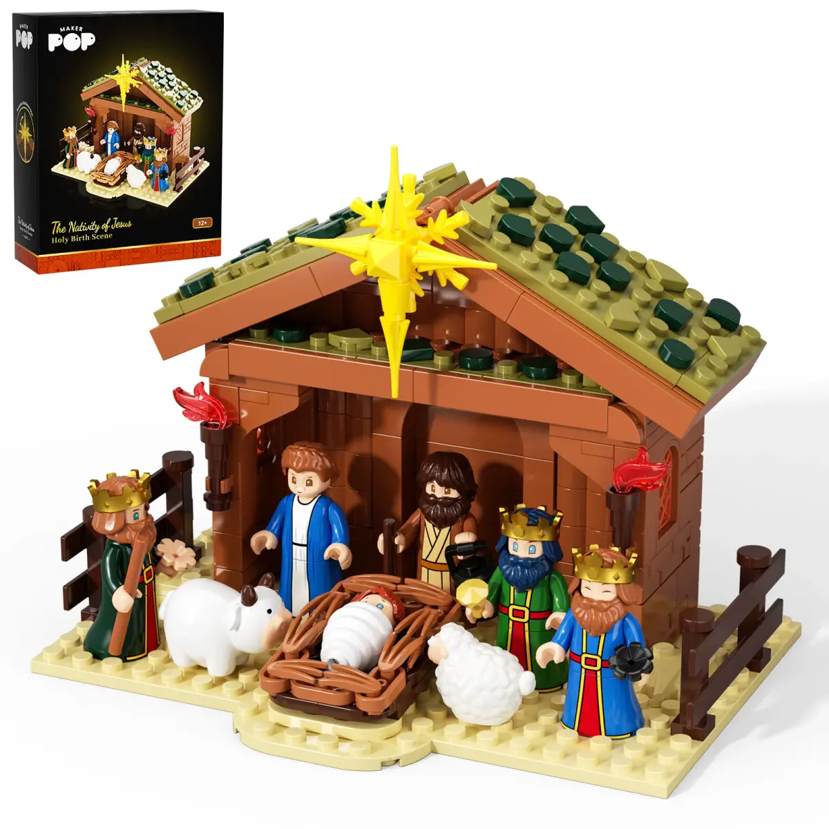 Conjunto de Blocos de Montar de Presépio JAKI para Adultos, 281 peças, Cena de Presépio de Natal com Figuras de Animais, Decoração de Celeiro, Decoração de Casa para Festas