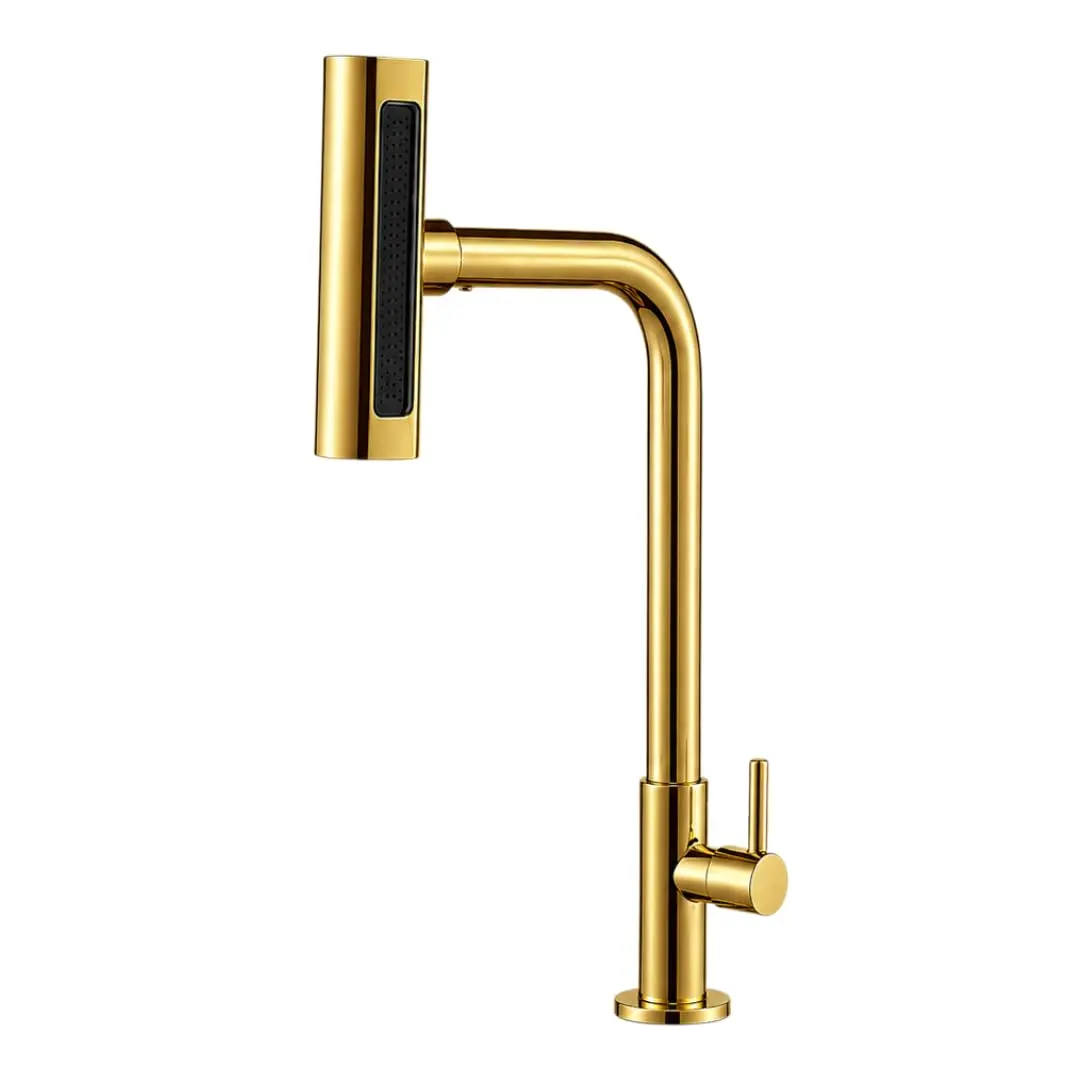 Torneira Pia Inox Gourmet Bancada 4 Jatos Cascata SOFTINOX Torneira Cozinha (Dourada)