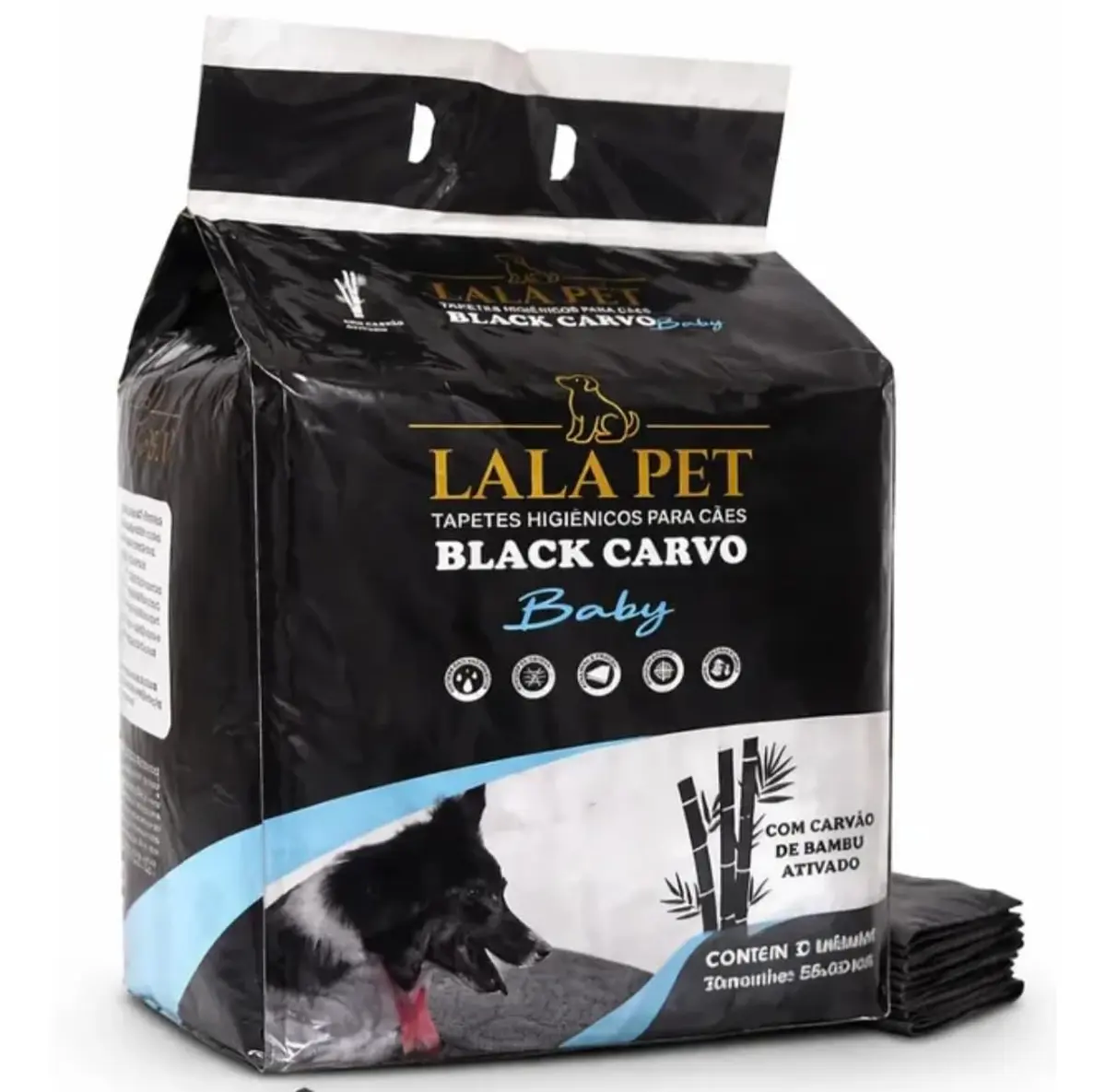 Tapete Higiênico para Cães 55x60cm 30 Unidades Carvão Ativado Baby | Lala Pet, Alta absorção, Controle de odores, Antivazamento, Protege o piso, Treinamento canino, Antiodor