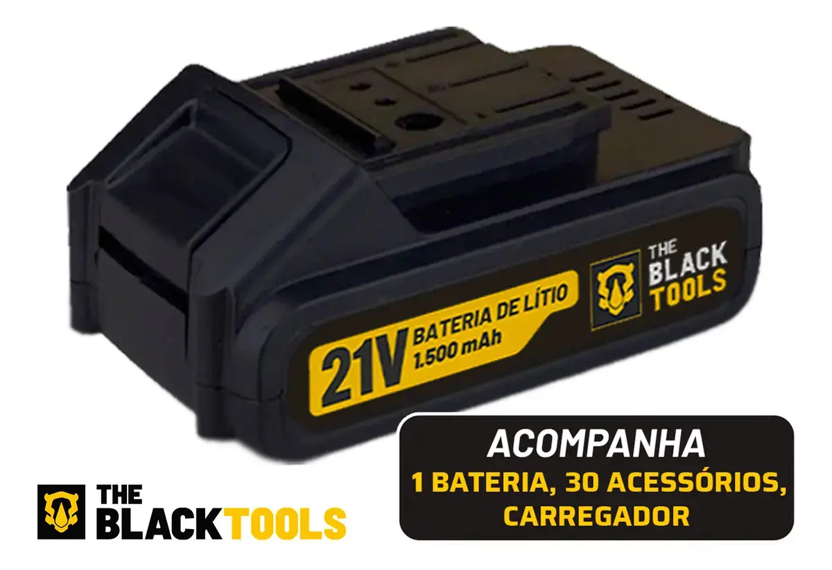 Parafusadeira Furadeira De Impacto A Bateria 21V 3/8” Bivolt 1400 Rpm Com Acessórios E Maleta TB-21PZW The Black Tools thumbnail 8
