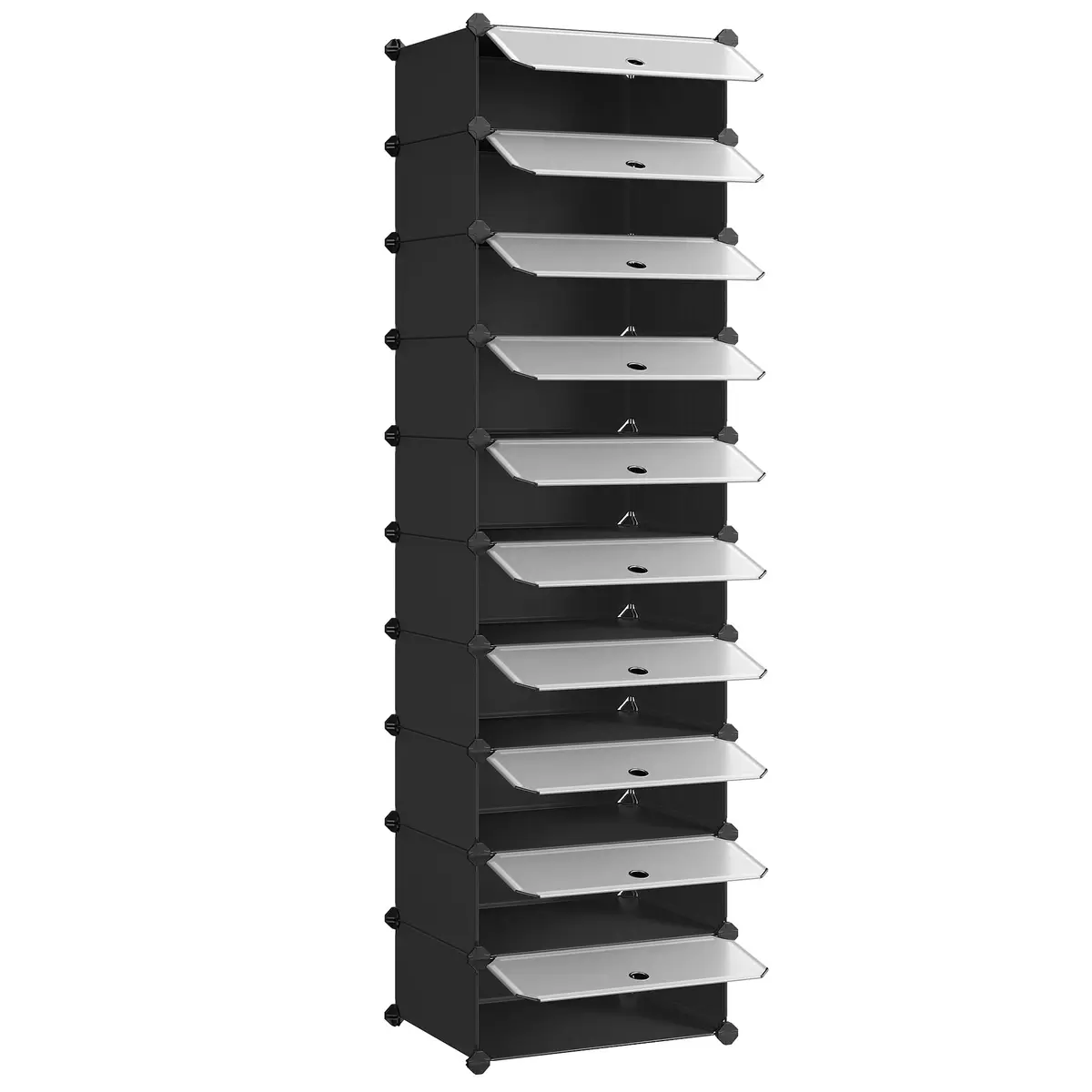SONGMICS Armário para Sapatos, Prateleira Modular de Plástico, Caixa para Calçados, com Portas e Martelo, 10 Compartimentos, Preto BRLPC010BZ01
