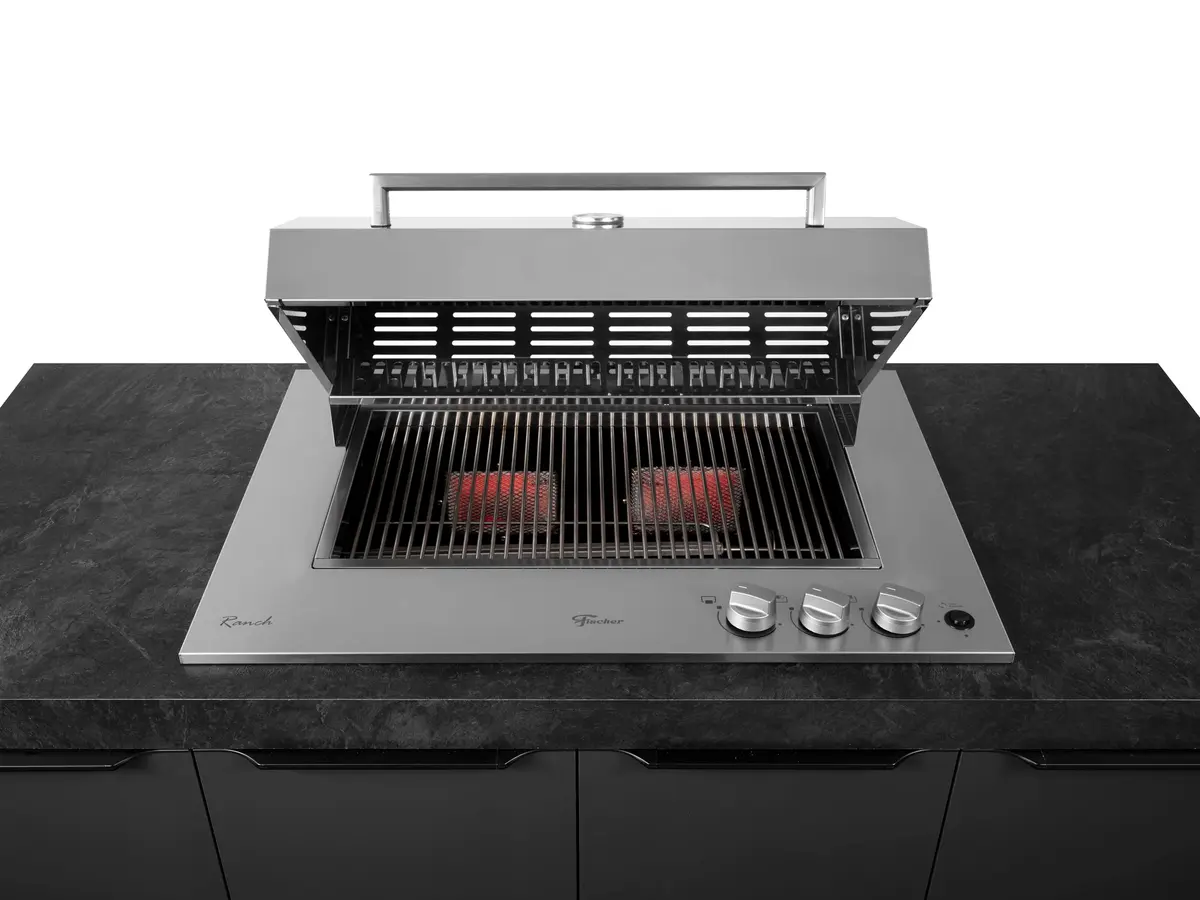 Fischer Churrasqueira Gás Cooktop Espeto com Tampa GLP Bivolt