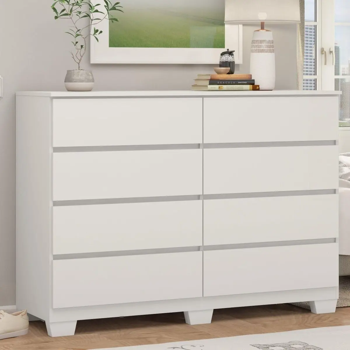 Cômoda para Quarto 8 Gavetas com Pé Sintra Branco Branco - 1