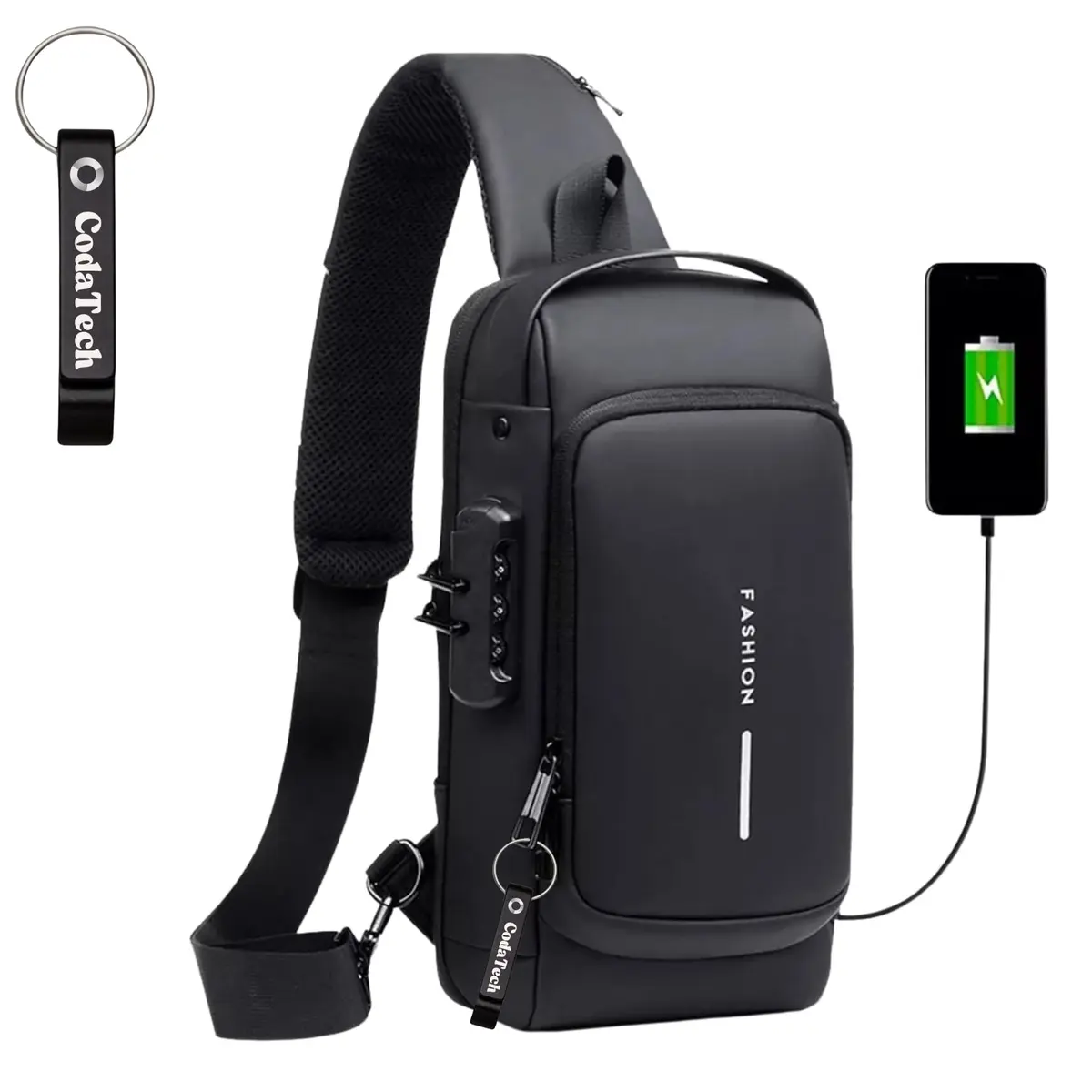 Bolsa Mochila Pochete Fashion Transversal Anti Furto impermeável | Saída USB Masculina Shoulder Bag