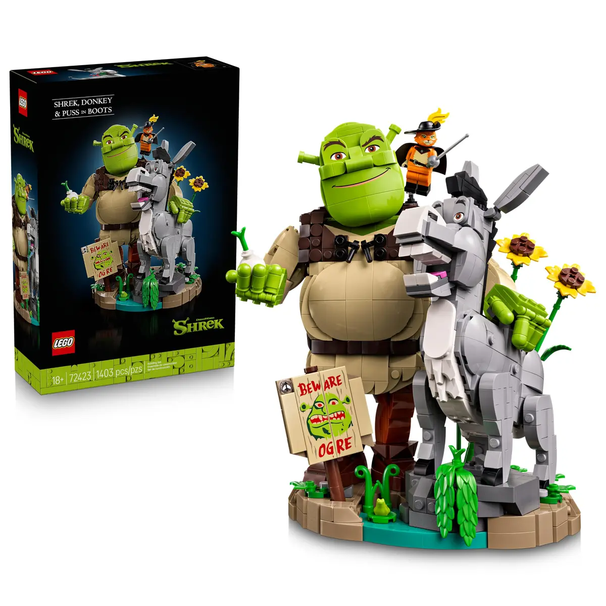 LEGO Shrek: Shrek, Burro e Gato de Botas 72423 | Conjunto De Construção Colecionável, Para Adultos, Anos 18+, Ideal Para Exibir No Quarto Ou Em Uma Estante, 1403 Peças - 1
