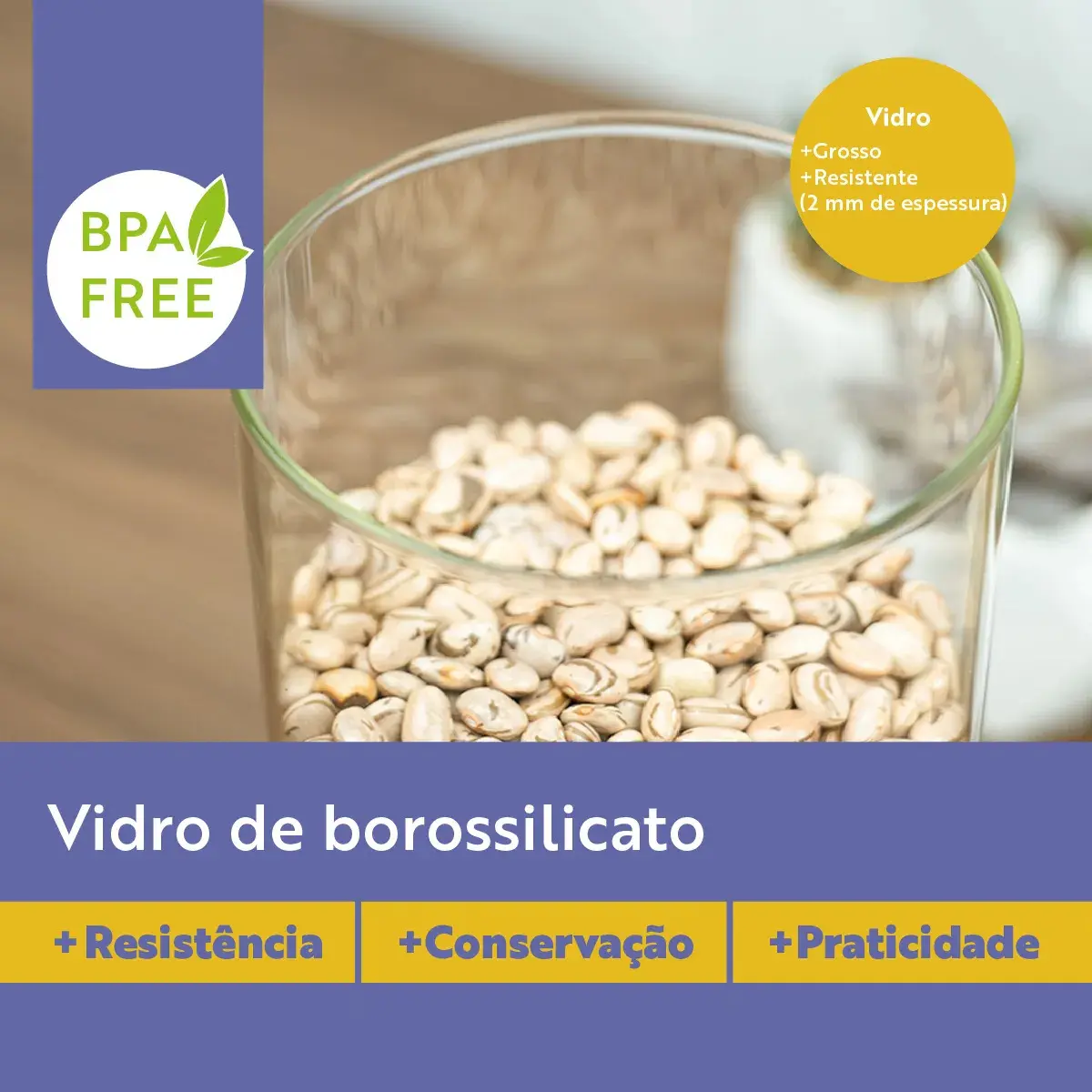 Kit 10 Potes Herméticos Vidro Tampa Bambu Seiri Para Mantimentos Cozinha thumbnail 4