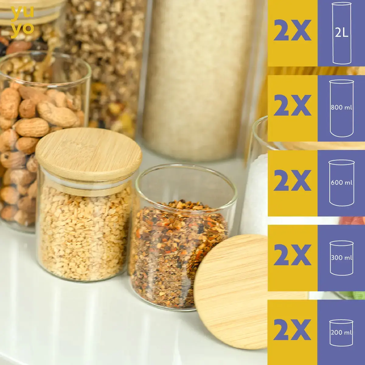 Kit 10 Potes Herméticos Vidro Tampa Bambu Seiri Para Mantimentos Cozinha thumbnail 5