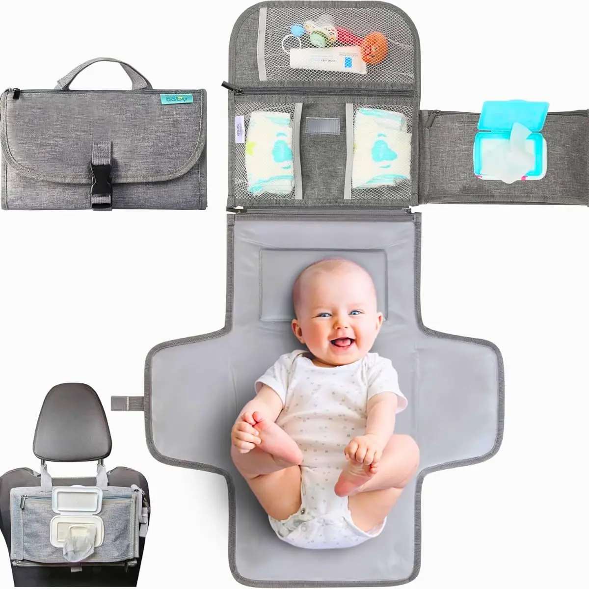 SELTAND Trocador Portátil Bebê Impermeável Dobrável com Porta Lenços | Bolsos Organizadores para Fraldas, Ideal para Viagem e Bolsa Maternidade