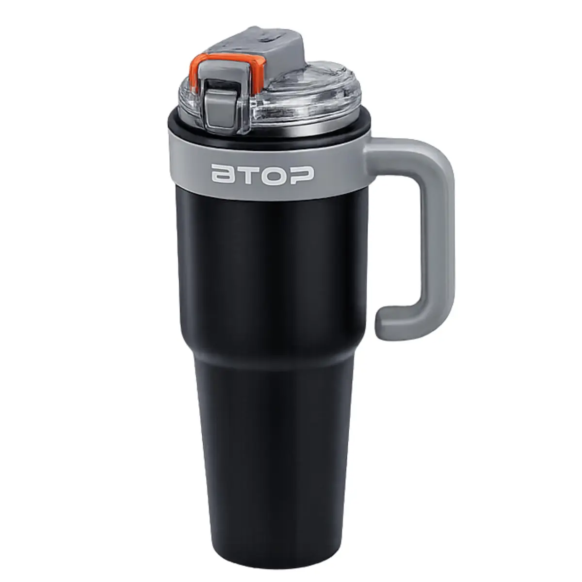 Copo Térmico 1200ml Aço Inoxidável com Alça – Tampa 2 em 1 Canudo e Bico Direto – Trava Antivazamento – Boca Larga – Base para Porta-Copos – Gelado e Quente – Trabalho Academia Viagem (Preto) - 1