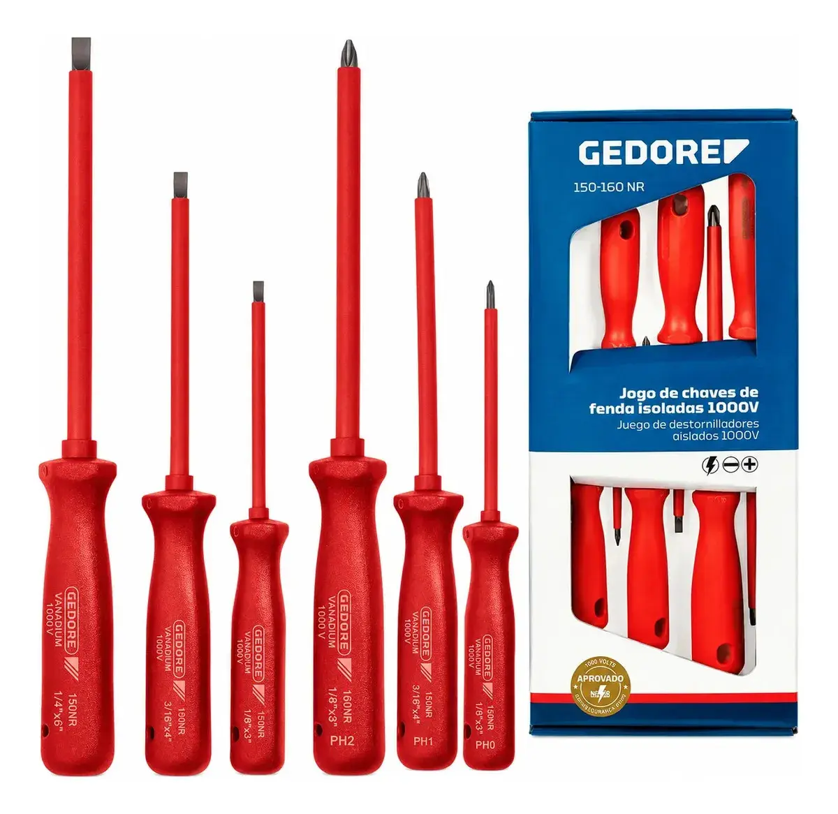 Jogo Chave De Fenda E Phillips 6 Peças Isoladas 1000v GEDORE 35290