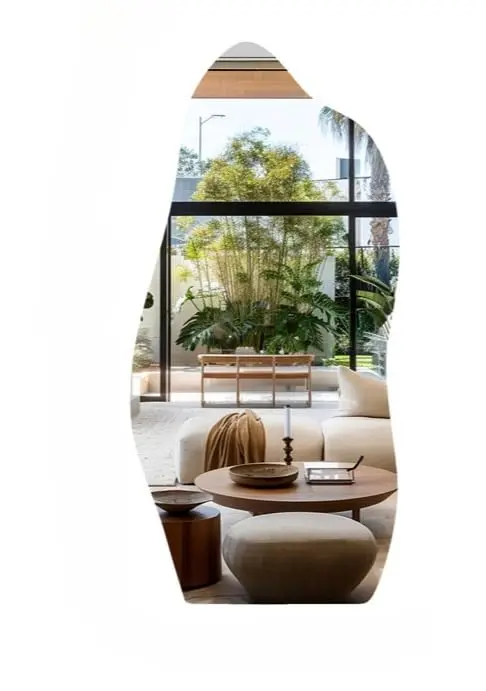 Espelho Orgânico Grande Com Borda em Couro 100x50 Corpo Inteiro Decorativo, Espelho Decorativo Moderno e Elegante, Ideal para Quarto, Sala(70X30 SEM MOLDURA) - 1