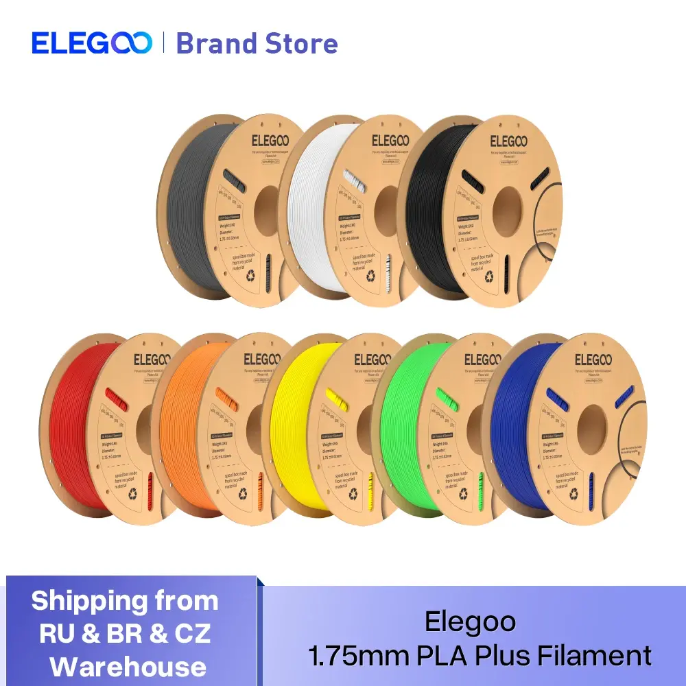 Filamento ELEGOO PLA+ 1.75mm 3D PLA para Impressora 3D, Material Compatível com a Maioria das Impressoras FDM (1KG/Rolo, 2.2 lbs)