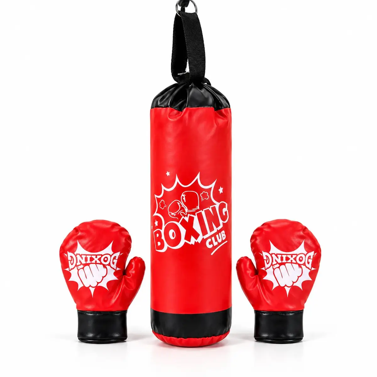 Kit Esportivo Boxe Infantil com Saco de Bater e 2 Luvas | Kit Completo 3 Peças | Saco + 2 Luvas | Saco Já Cheio | 30 x 15 cm | Uso Infantil