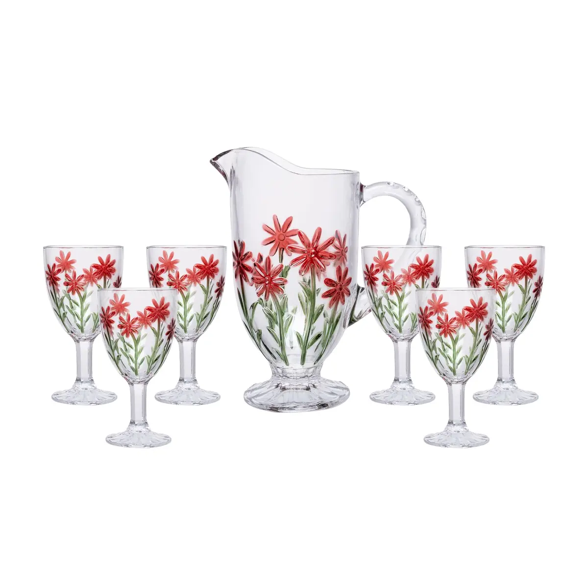 WOLFF - Conjunto Jarra com 6 Taças Red Flower 1,3L/320ml Vidro