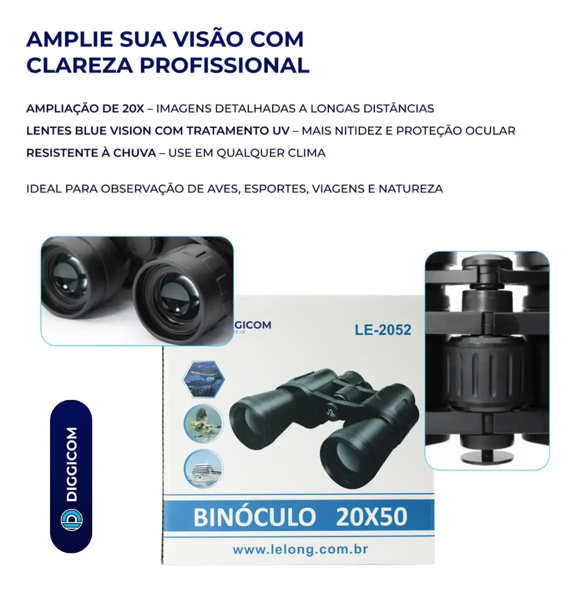 Binóculos Profissional Visão Astronômico Longo Alcance Alta Potência Potente 20x50 Noturno e Diurno Foco Dia Noite Diggicom thumbnail 3