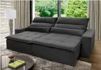 Sofá Retrátil Reclinável Amsterdam 2,50m Suede Velut Cinza c/ Molas no Assento - King House - Grafite - 1