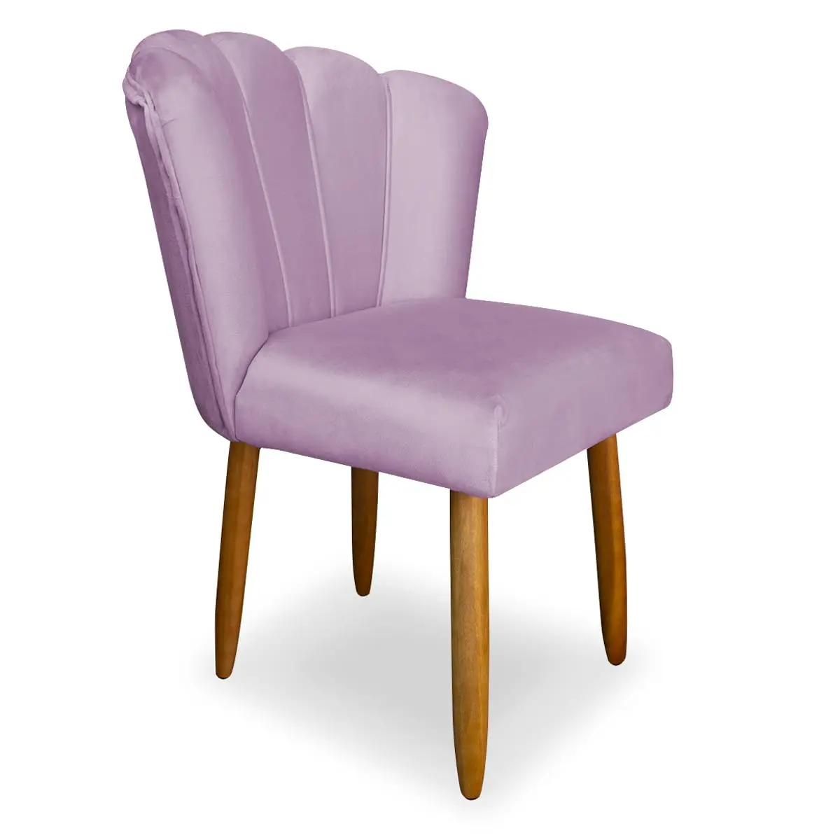 NICOBIA Cadeira Pétala Estofada em Veludo, Design Moderno, Formato Concha, Pés em Madeira MDF, 57x53x85cm, Estilo Escandinavo, Sem Braços, Decorativa para Sala (Lilás) - 1