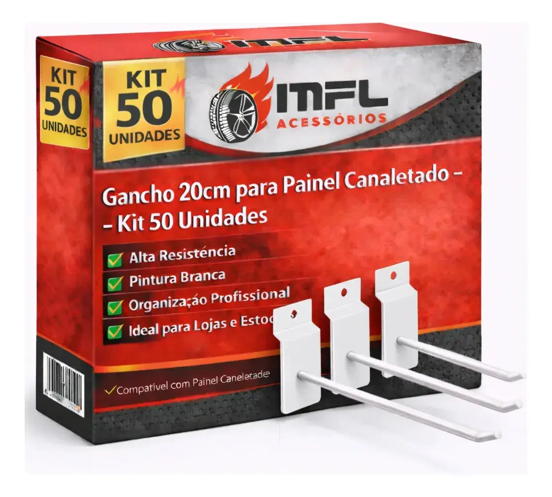 Kit 50 Ganchos Para Painel Canaletado Cor Branco 20cm Marca MFL