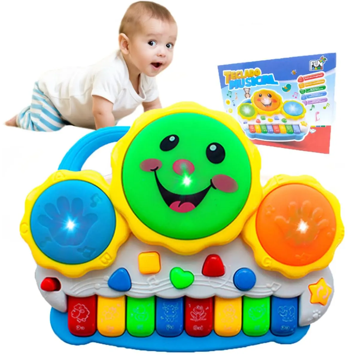 Piano Tambor Musical Infantil com Sons de Animais Brinquedo Educativo
