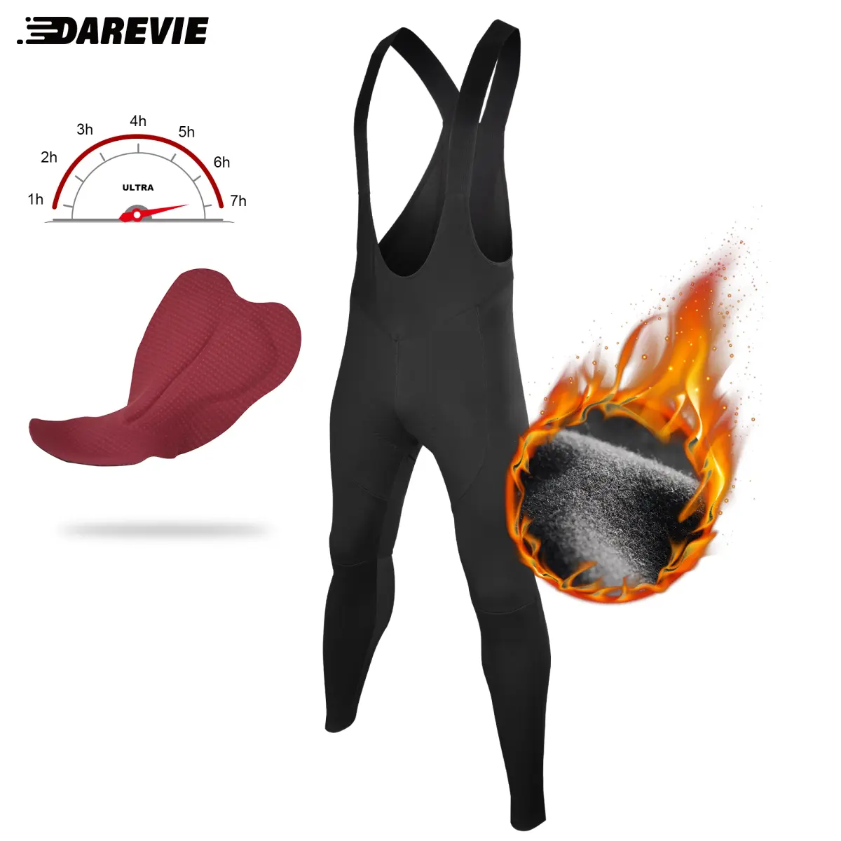 Darevie calças babadores de ciclismo inverno quente lã térmica à prova de vento calças de ciclismo anti-água calças justas 120kg/m3 almofada