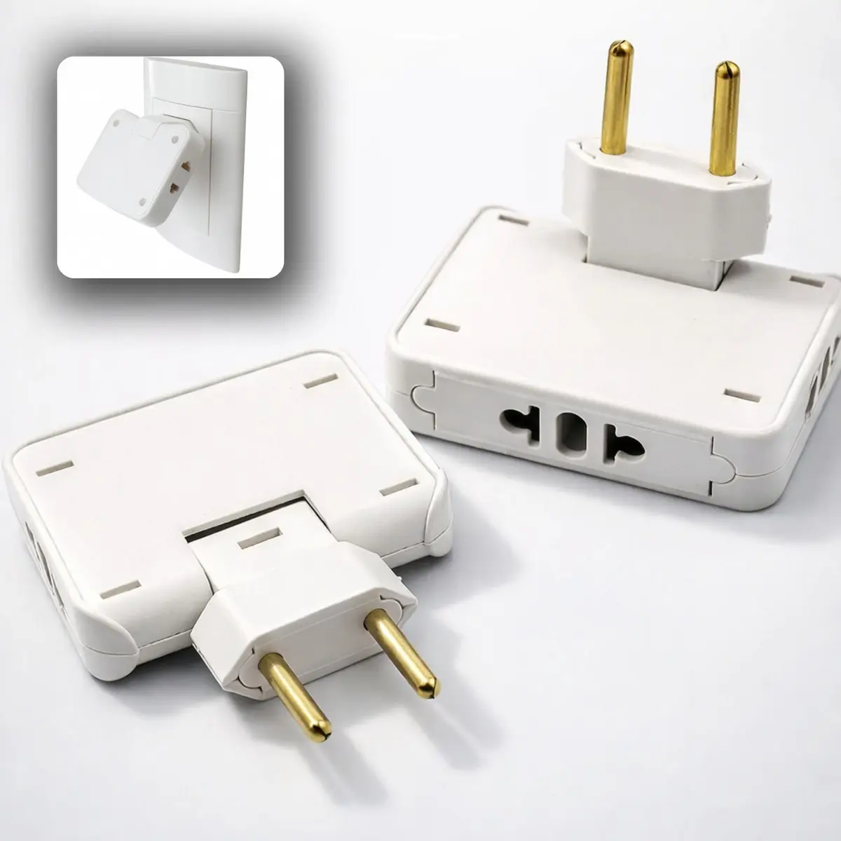 Kit 2 Adaptador de Tomada T Articulado Bivolt 10A/20A – Benjamin Giratório 3 Entradas – Extensor de Tomada Compacto para Casa e Escritório