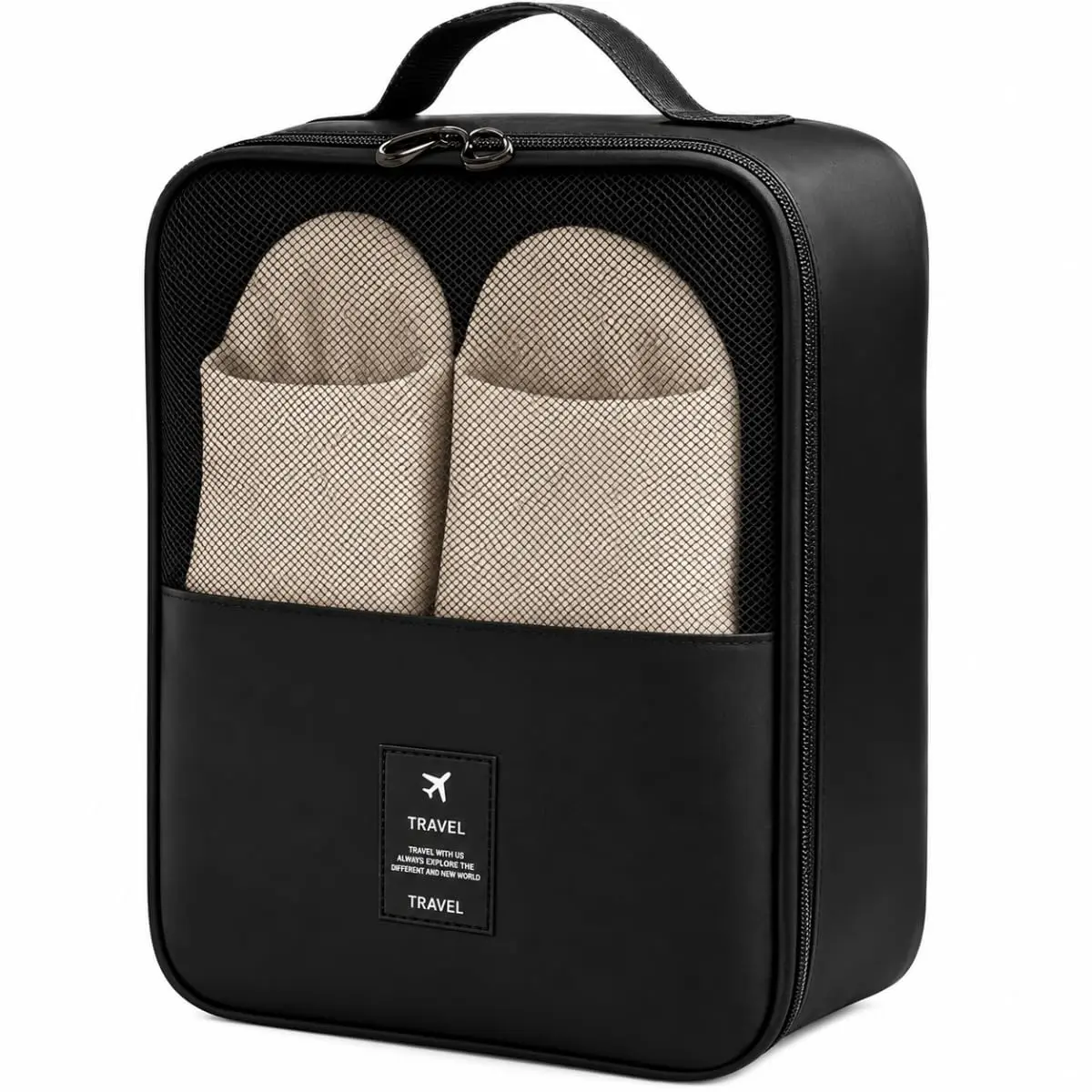 Bolsa Sapato Viagem Necessaire Porta Calçados Tênis Organizador Mala Preto | 03 Compartimentos, Fechamento com Zíper, Malha respirável, Dobrável, Economia de Espaço, Organização, Multiuso - 1