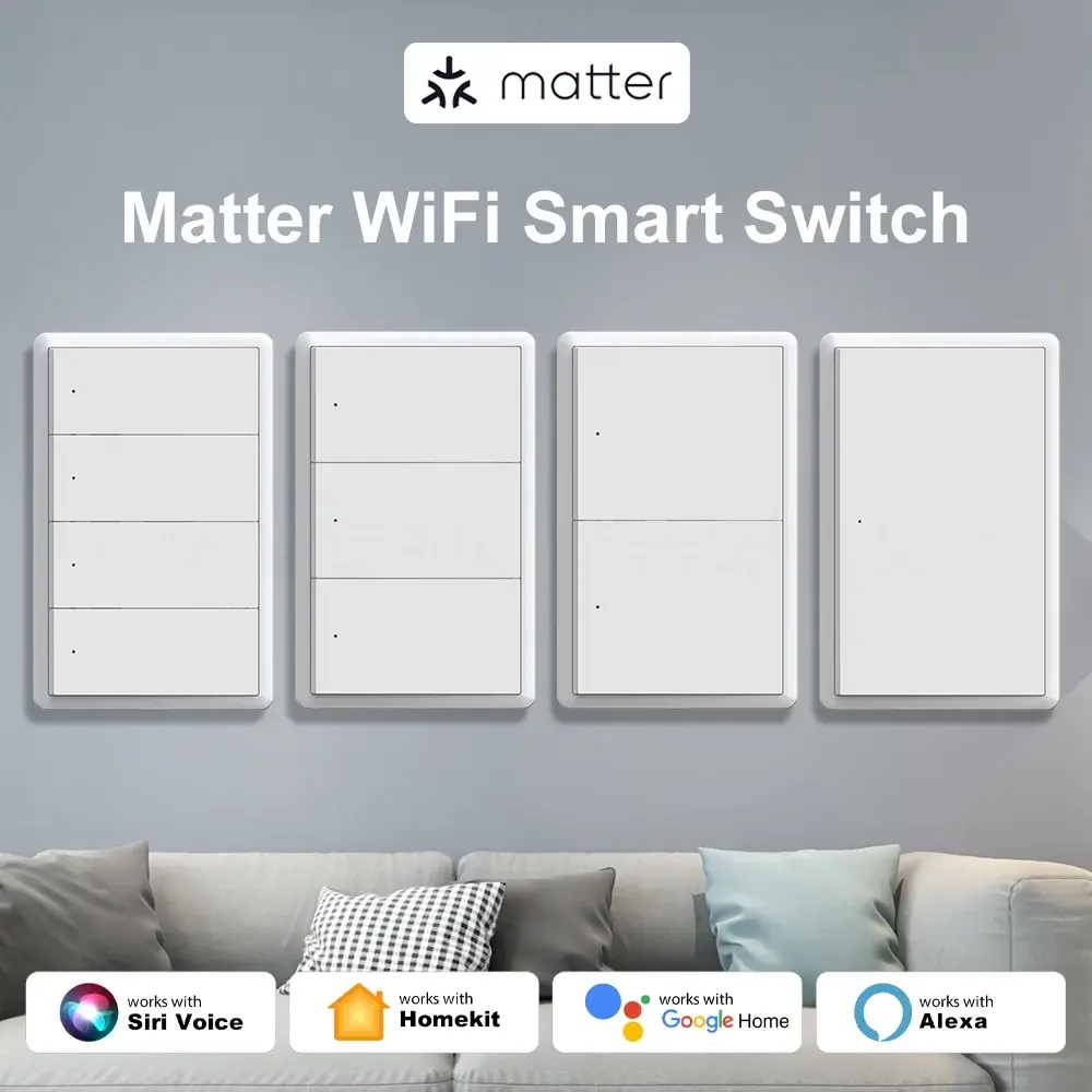 Manhot matéria wifi interruptor de luz de parede inteligente 1 2 3 4 gangues com fio neutro empurrar interruptores de luz física trabalho com homekit app