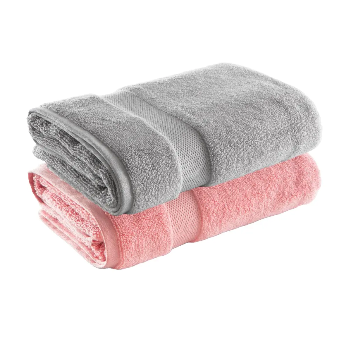 Altihaus Jogo de Toalha de Banho Super Soft Zero Twist, 2 peças, 70x140cm, Algodão, 500g/m², Toque Macio, Alta Absorção (Rosa/Cinza)