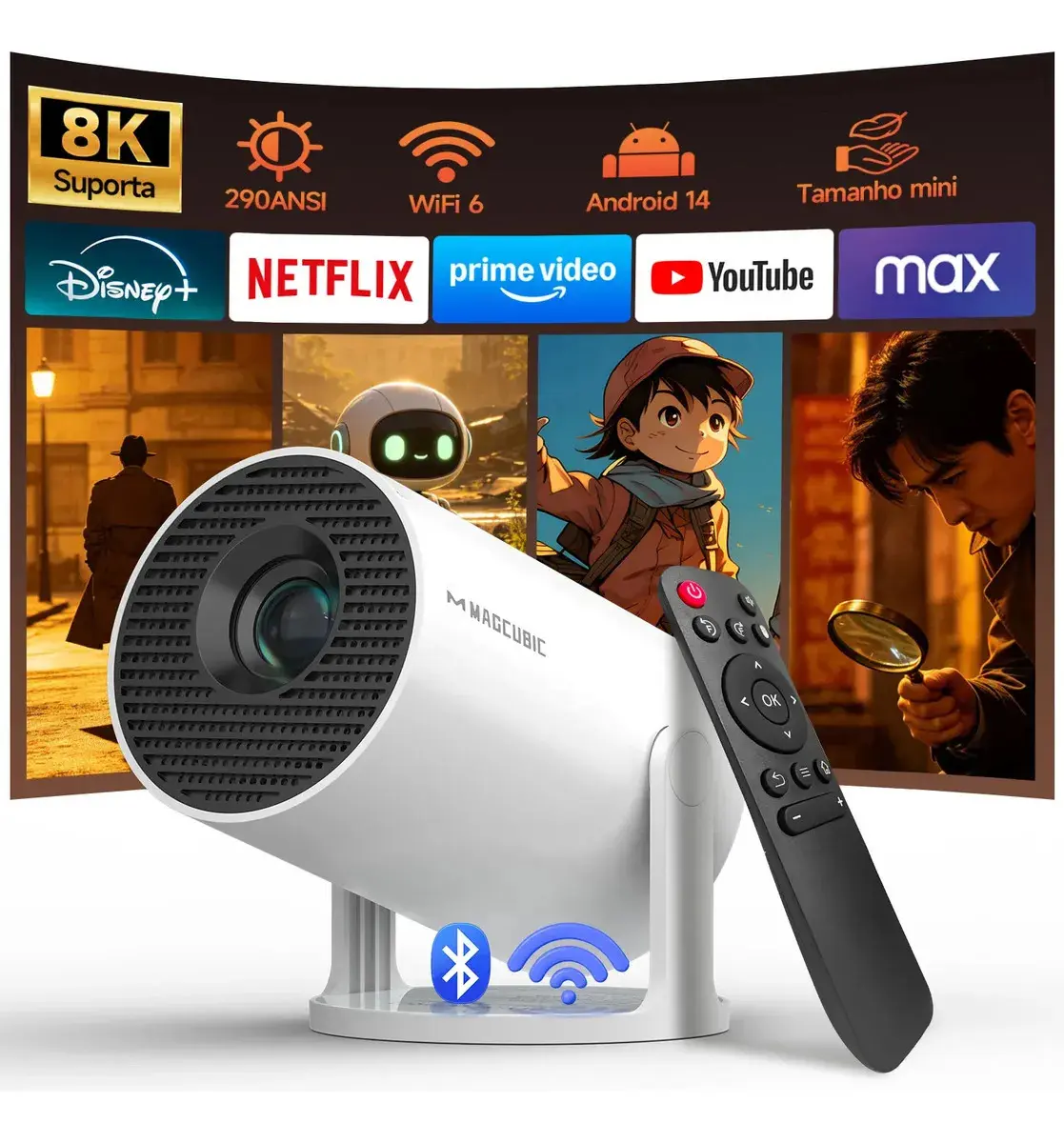 Projetor Portátil Magcubic HY300PRO FULL HD 8K Smart Tv com Android 14 Wi-Fi 6 e Bluetooth 5.0 - 1
