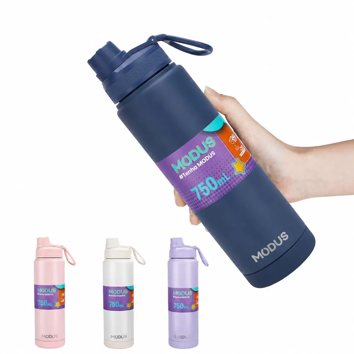 Garrafa Térmica De Aço Inox De Água A Vácuo 750ml com Adesivos | Azul