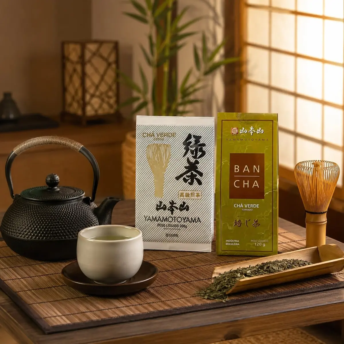 Yamamotoyama Kit Premium Chás Verdes Sencha 200g + Ban-Chá Torrado 120g | Chá Verde Japonês Tradicional, Camellia sinensis, Kit com 2 Itens