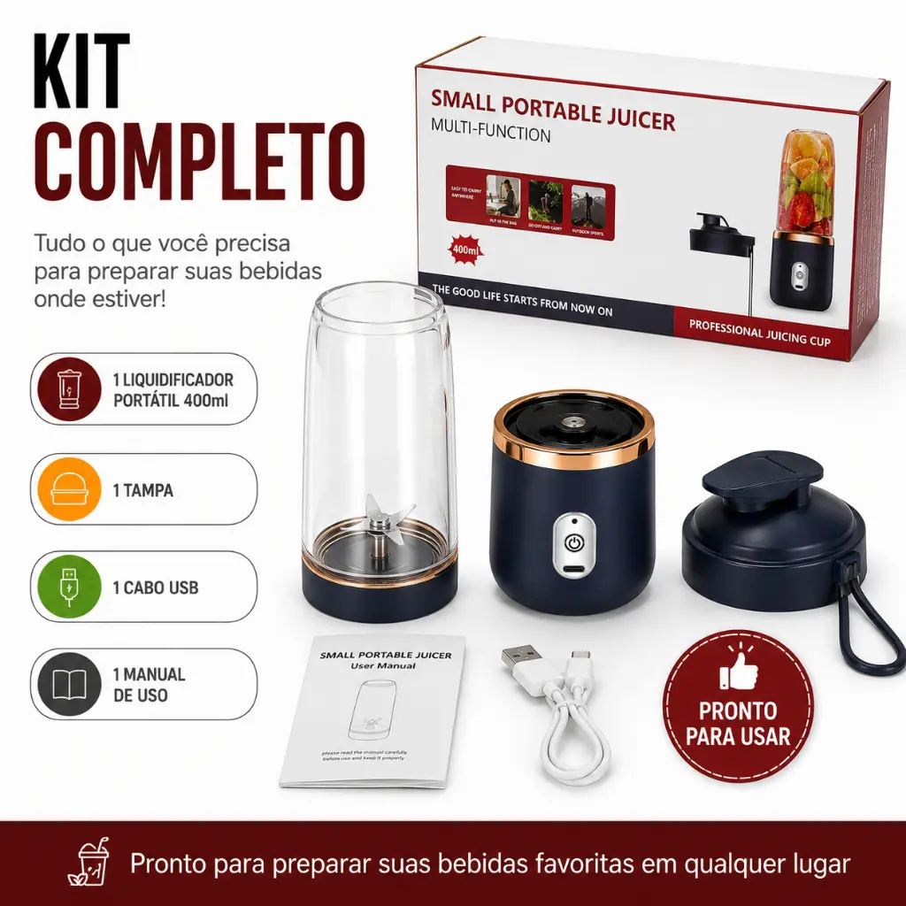 Mini Liquidificador Portátil 400ml Recarregável USB para Vitaminas e Smoothies - 1