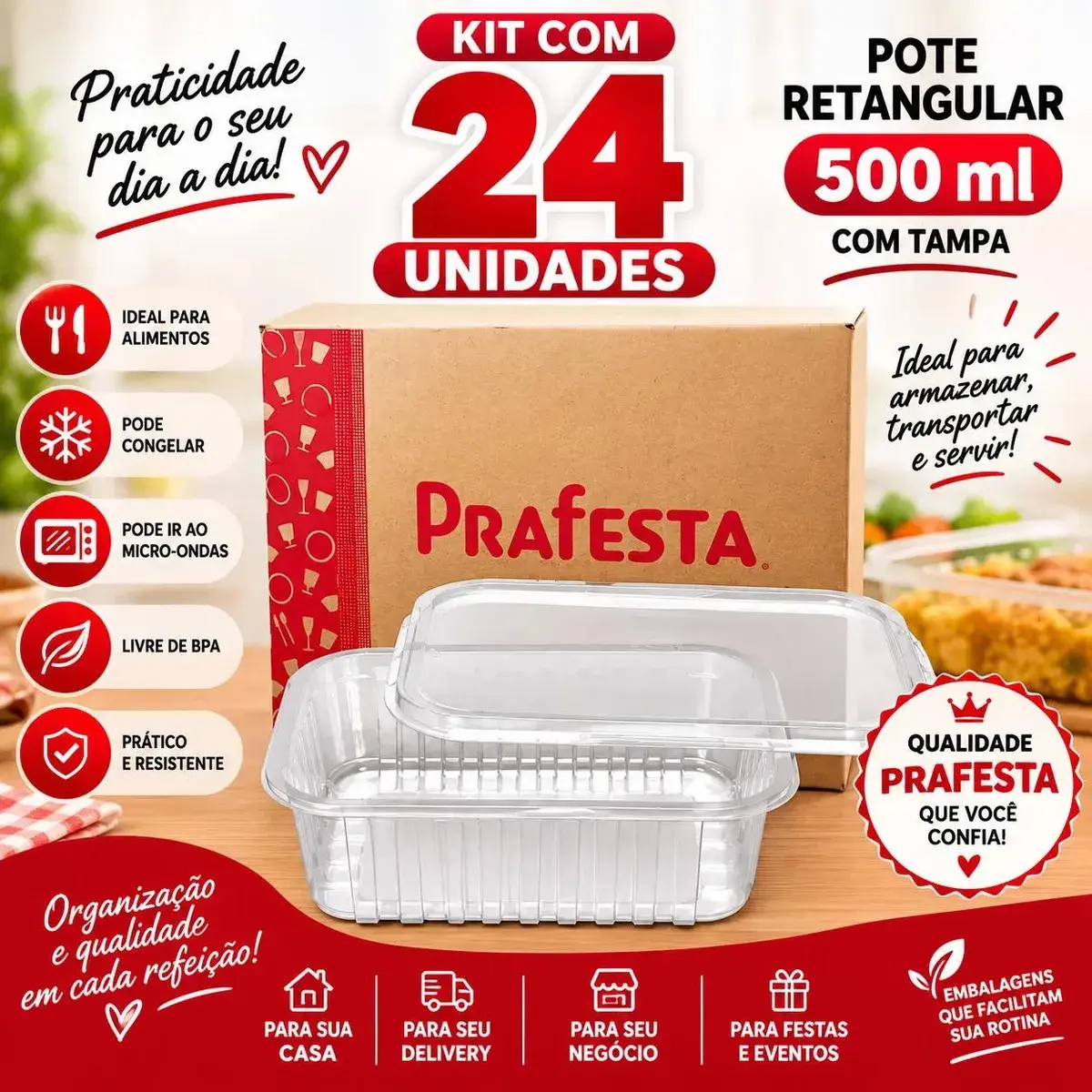 Marmita Micro-ondas Freezer 500ml Com 24 UN. Pote Fitness thumbnail 4