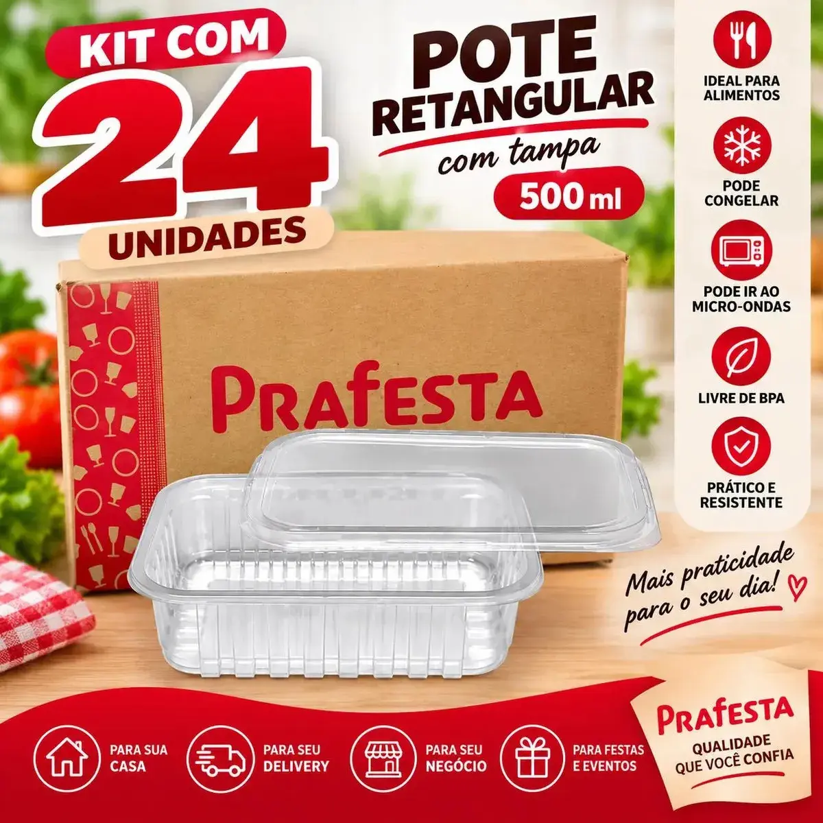 Marmita Micro-ondas Freezer 500ml Com 24 UN. Pote Fitness thumbnail 5