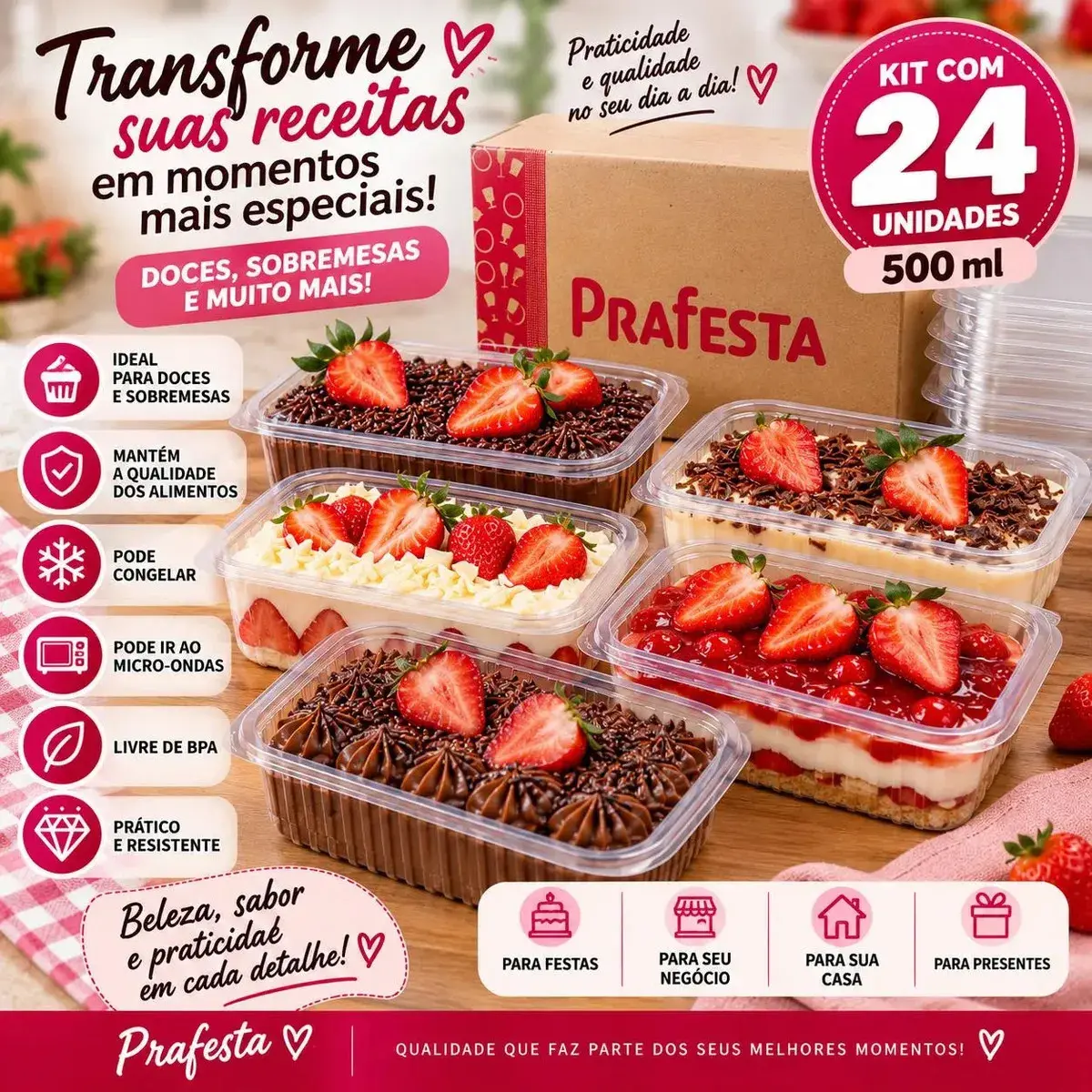 Marmita Micro-ondas Freezer 500ml Com 24 UN. Pote Fitness thumbnail 7