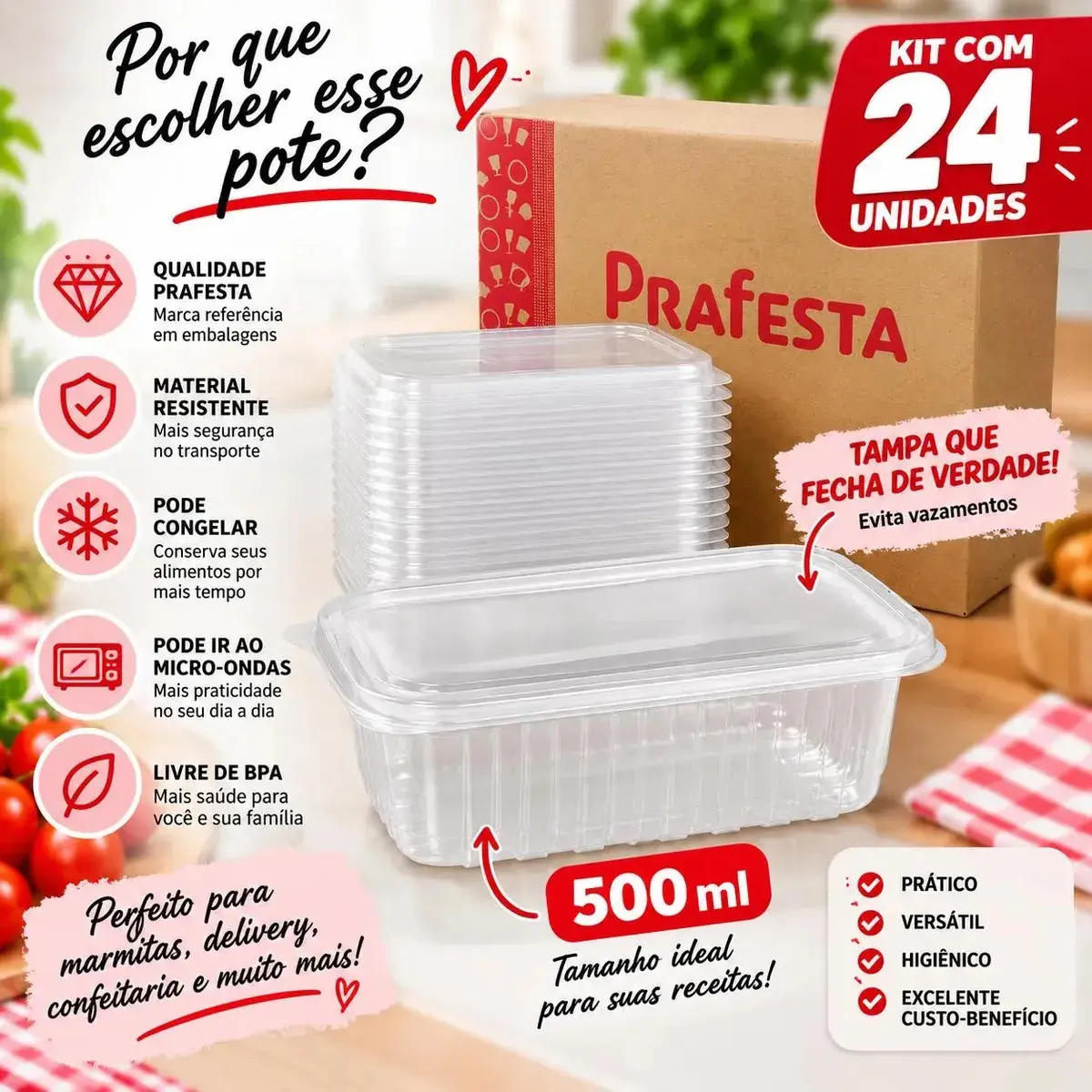 Marmita Micro-ondas Freezer 500ml Com 24 UN. Pote Fitness thumbnail 8