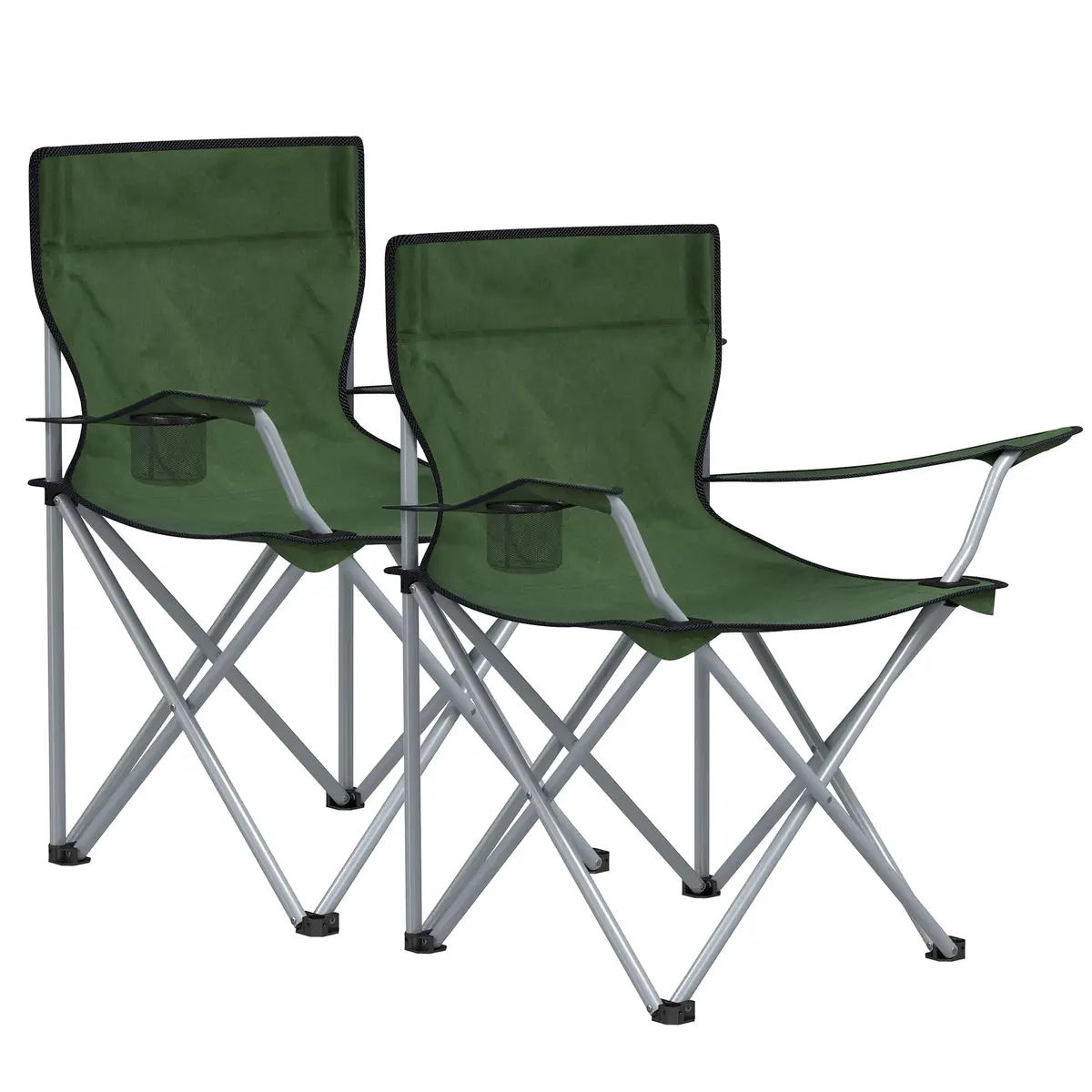 SONGMICS Cadeiras de Acampamento Dobráveis, Conjunto de 2, Estrutura de Aço | com Porta-Copos, Capacidade de 120 kg, 84 x 52 x 81 cm, para Exterior, Verde Militar, Coleção SANDY GCB001C01