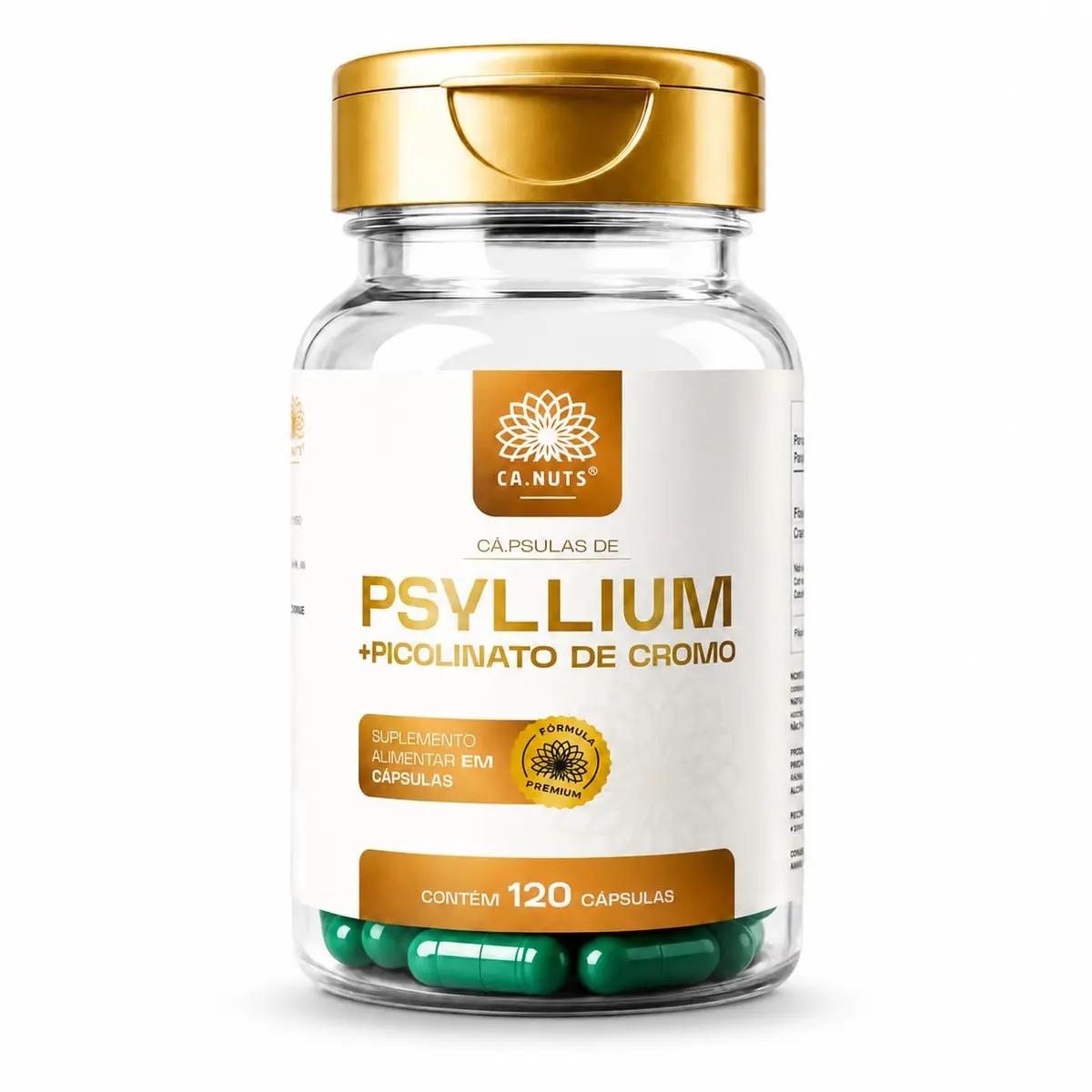 Psyllium + Picolinato de Chromo Ca.nuts, 120 Cápsulas (30 dias) | Suplemento alimentar, Regulador intestinal, Premium, 1 caixa - 1