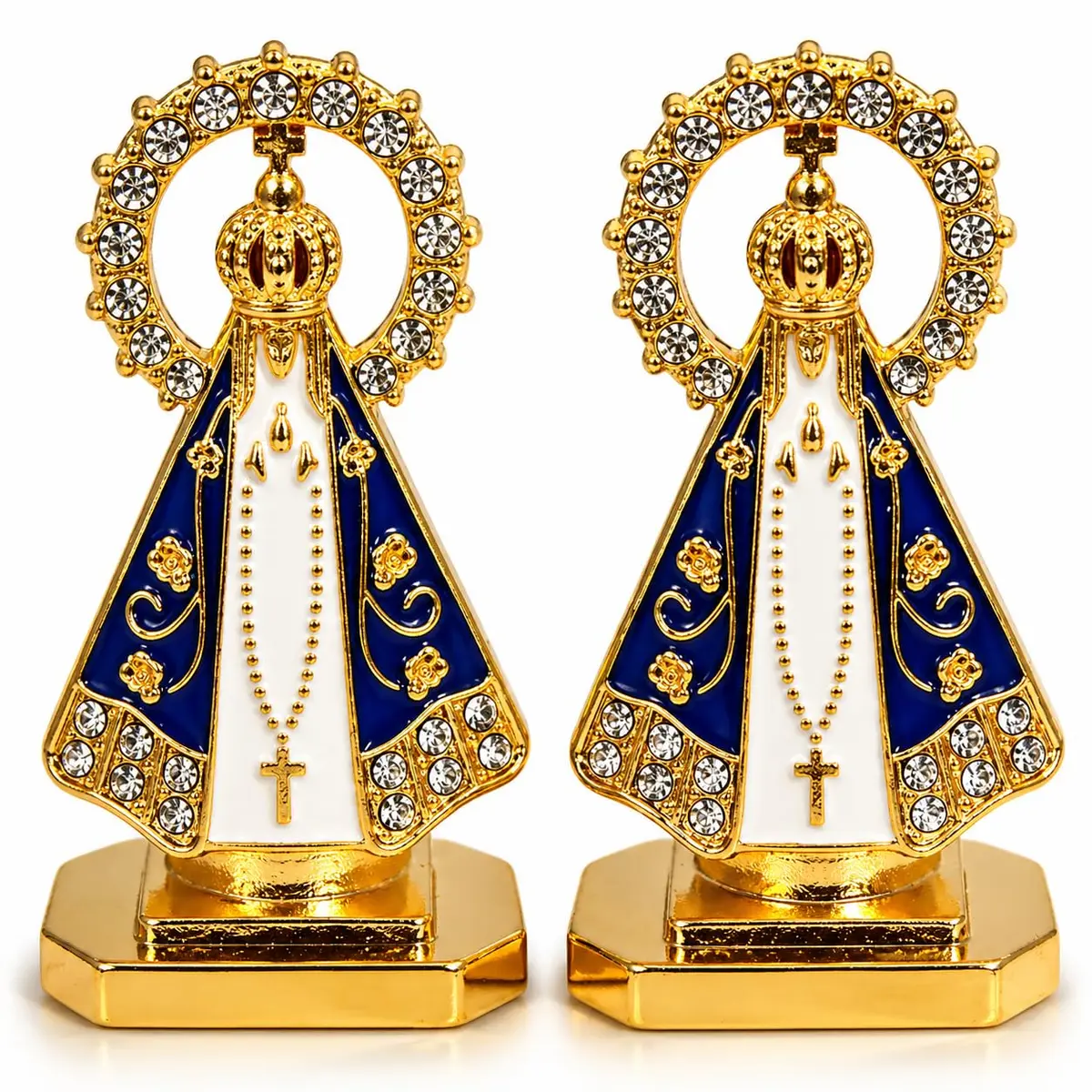 Kit com 2 Nossa Senhora Aparecida Dourada Santinha Painel do Carro Miniatura Autocolante Metal Duravel e Resistente