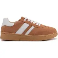 Tênis Feminino Bella Nina Couro Casual Confortável Estilo Moderno Caminhada Caramelo Com Branco Macio Leve